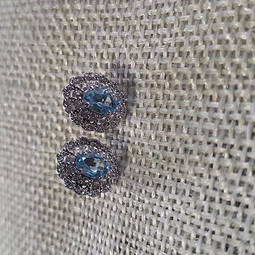 Swiss Blue Topaz Rhodium Over Sterling Silver Earrings 1.3 Stud Earrings